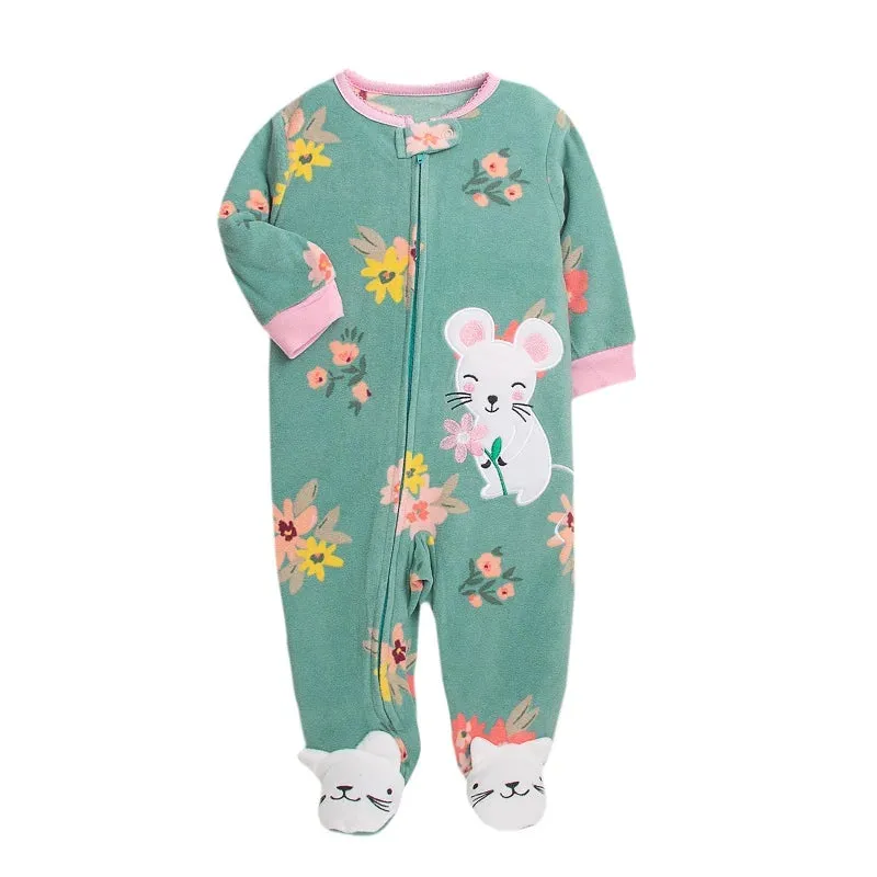 Baby Overall Cartoon Animal Print Fleece Warm Rompers