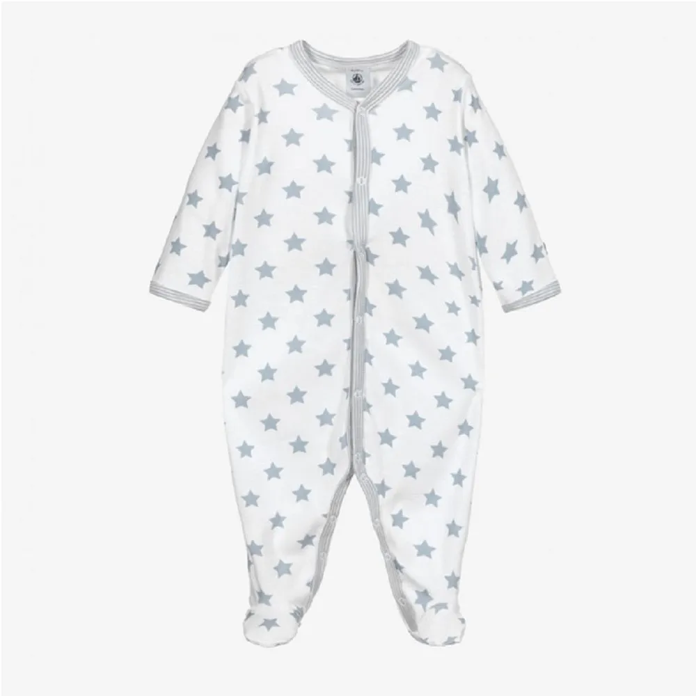 Baby Unisex White & Grey Star Cotton Baby Grow 0-3Mth