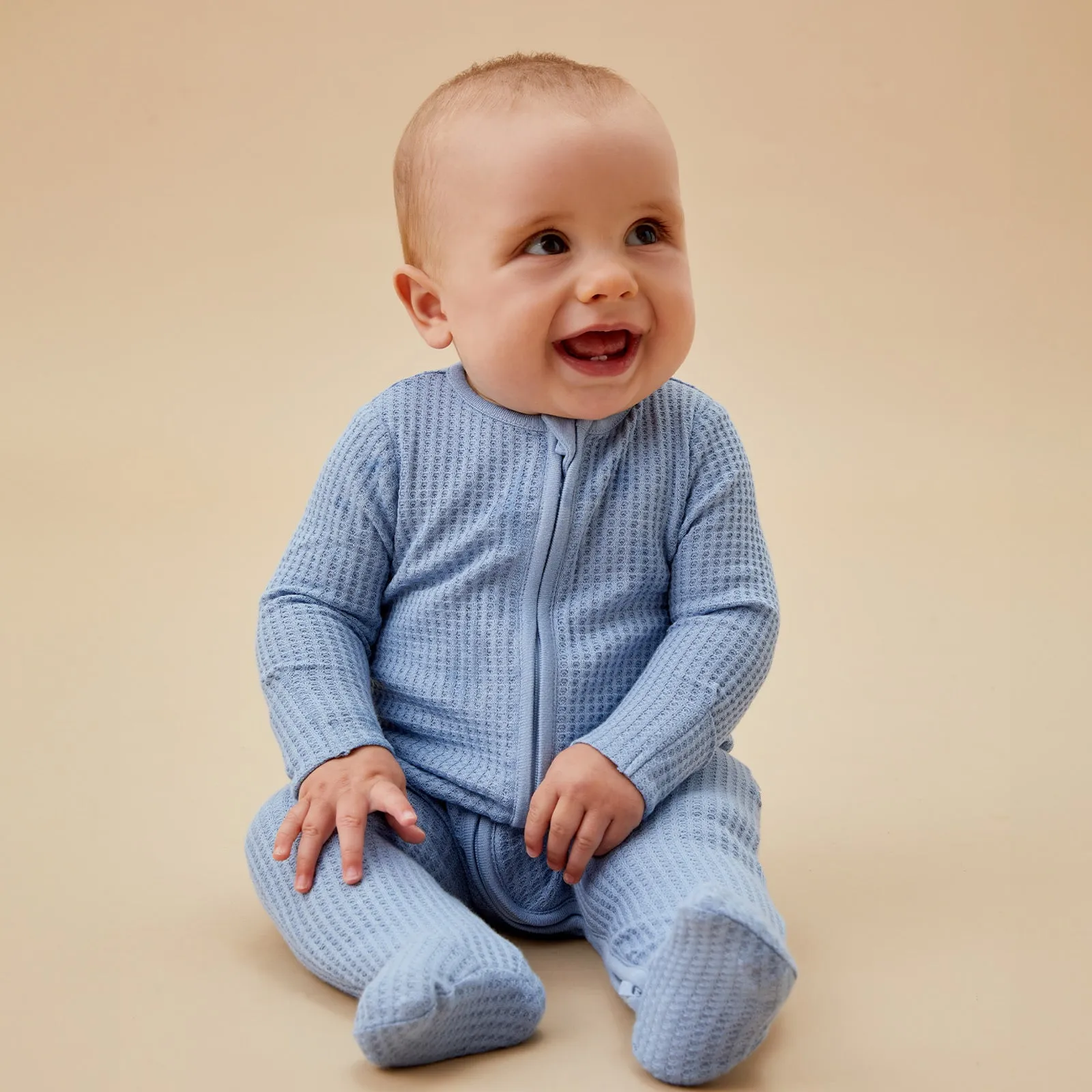 Bear Print & Waffle Clever Zip Sleepsuit 2 Pack