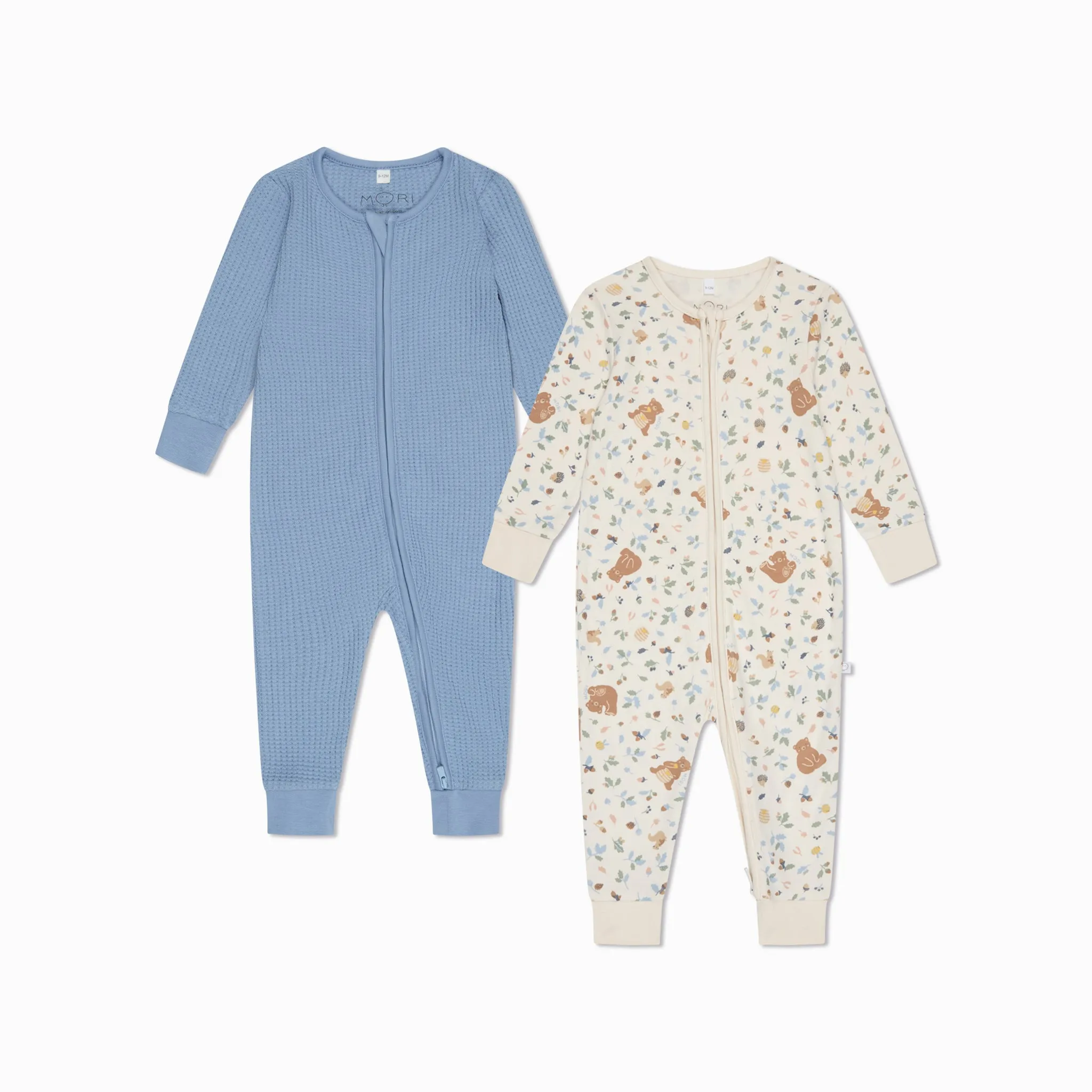 Bear Print & Waffle Clever Zip Sleepsuit 2 Pack