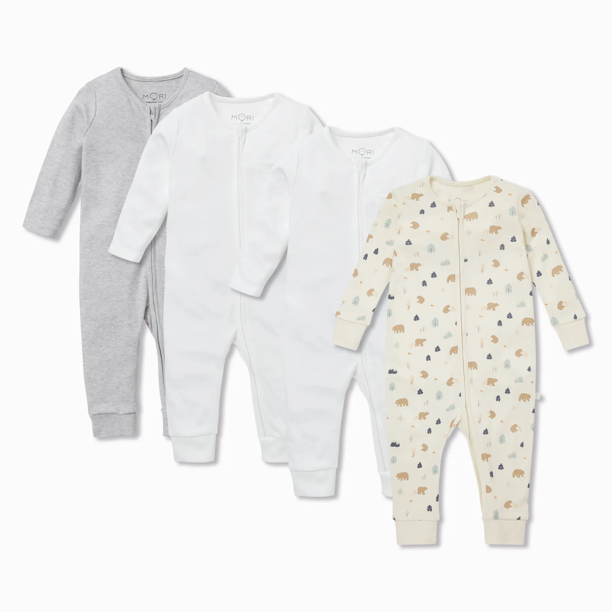 Bear Print Zip-Up Sleepsuit 4 Pack