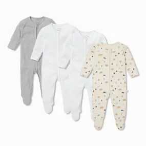 Bear Print Zip-Up Sleepsuit 4 Pack