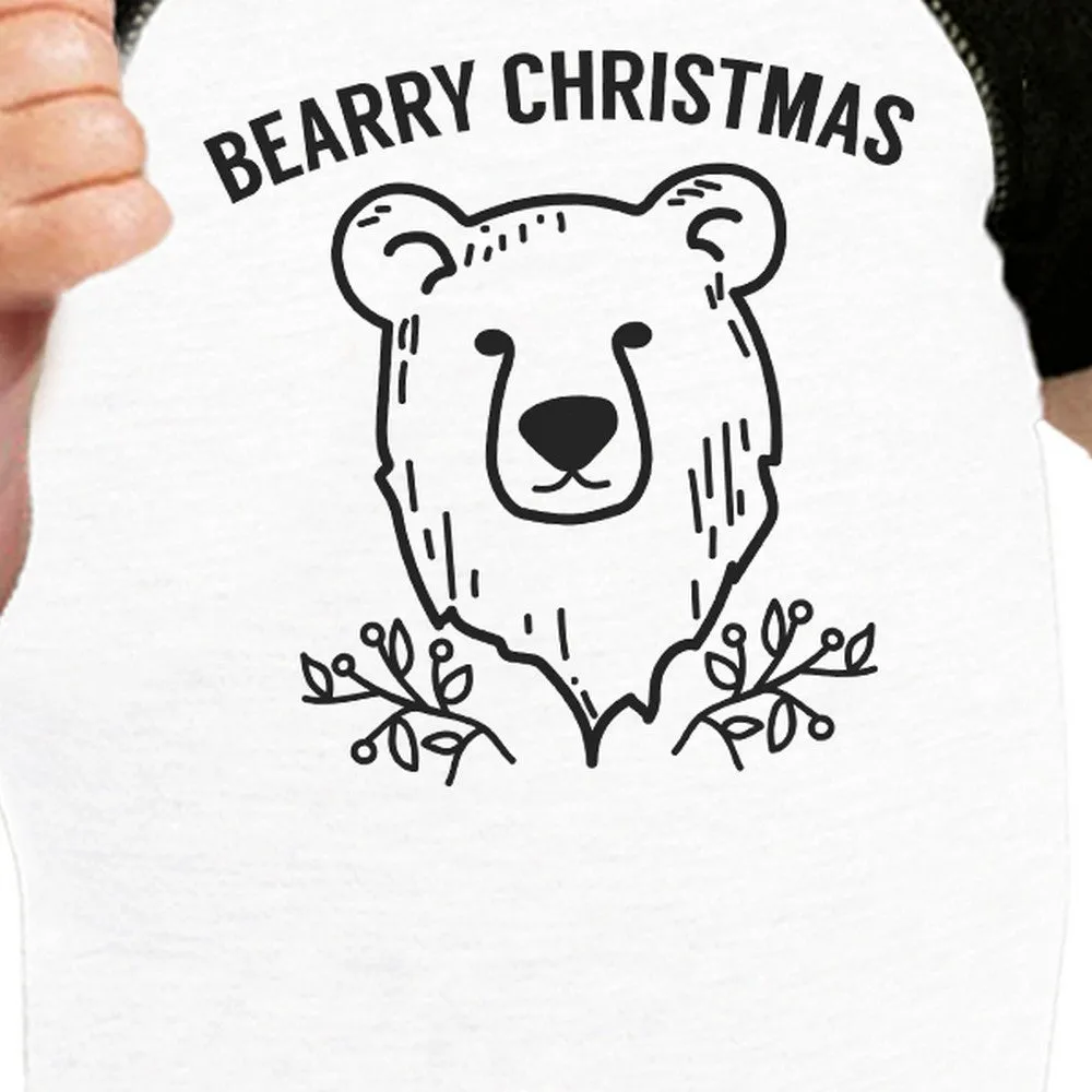 Bearry Christmas Bear Baby Black And White Baseball Shirt