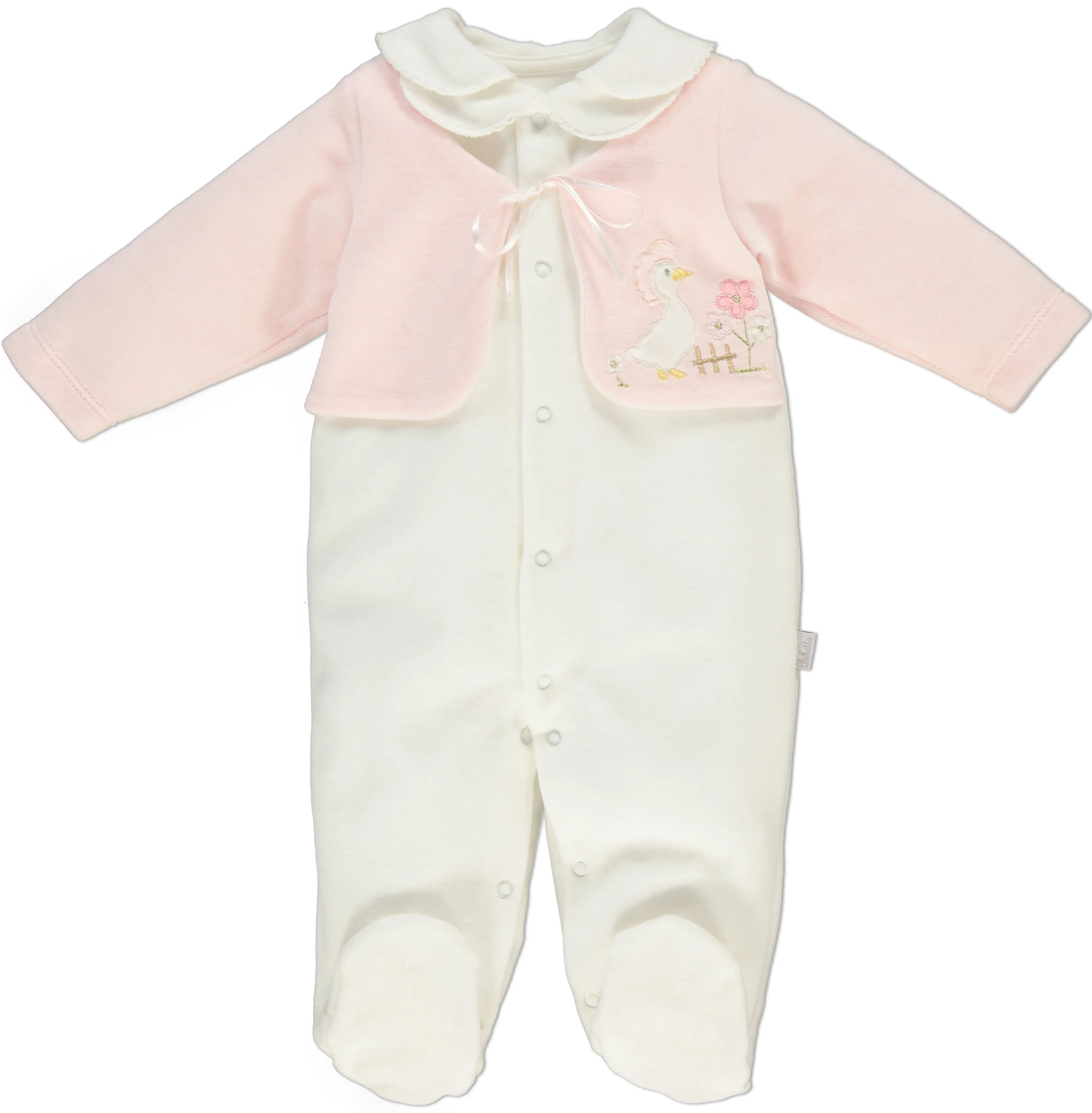 Bebetto Velour Sleepsuit Ivory Pink Goose (3-9mths)