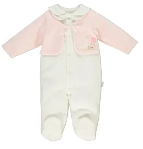 Bebetto Velour Sleepsuit Ivory Pink Goose (3-9mths)