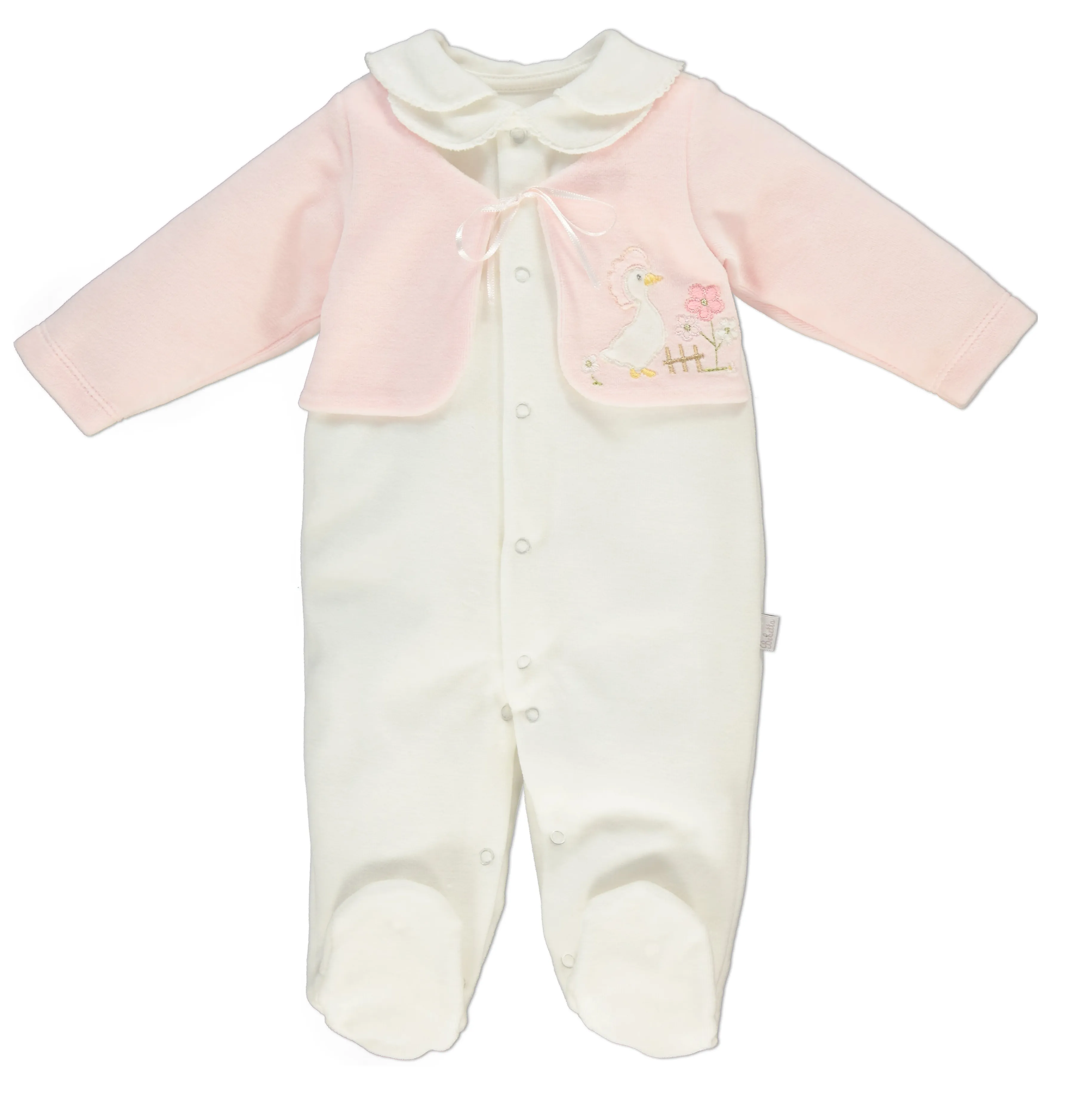 Bebetto Velour Sleepsuit Ivory Pink Goose (3-9mths)