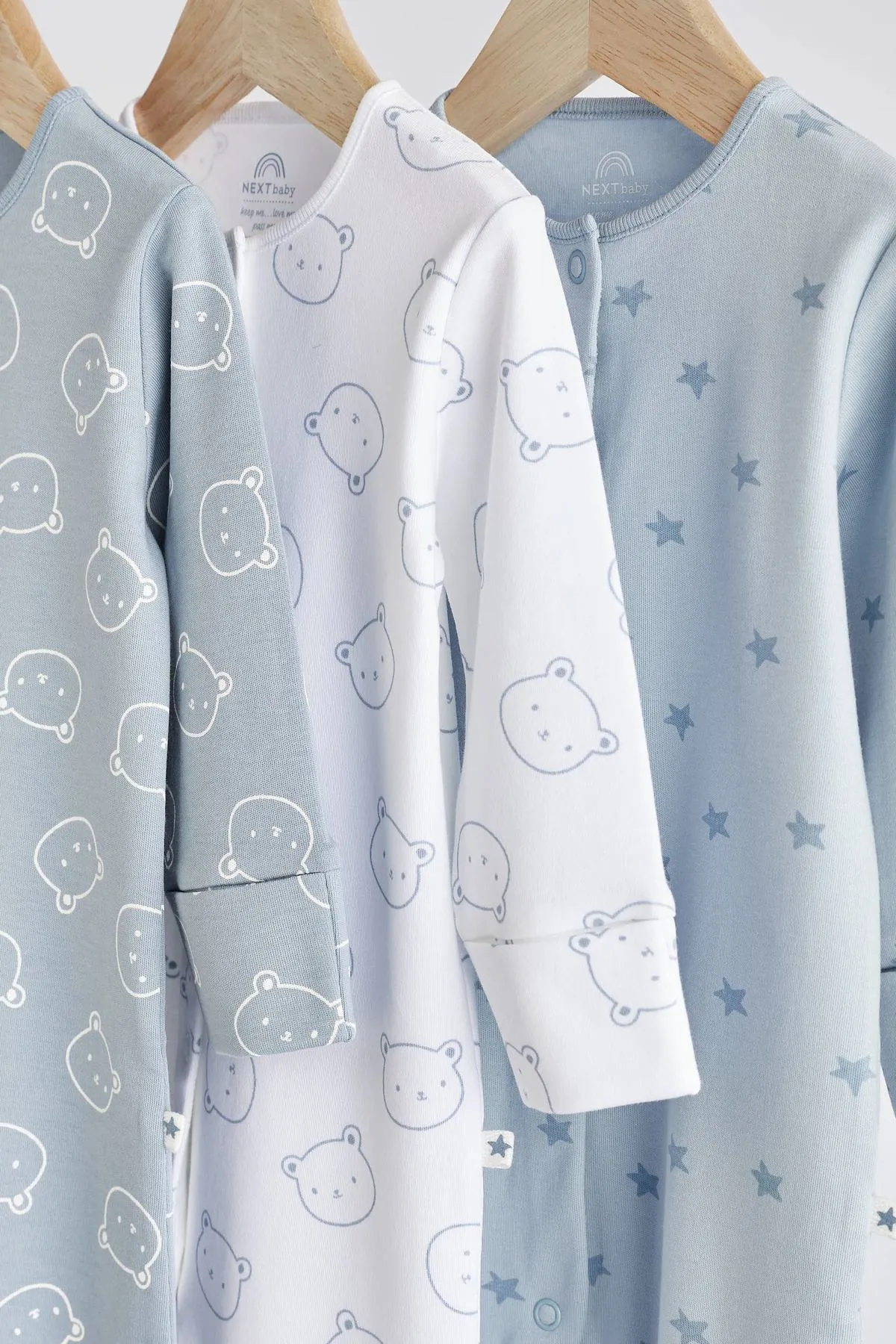 Blue 3 Pack Cotton Baby Sleepsuits