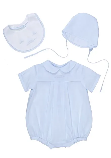 Blue Sailboat Shadow Embroidered Romper with Bib