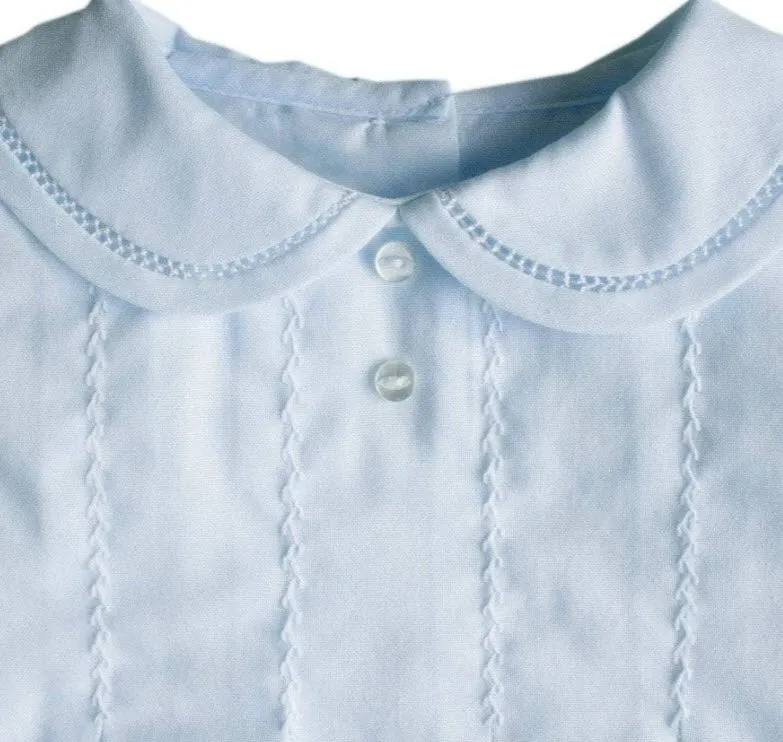 Blue Sailboat Shadow Embroidered Romper with Bib