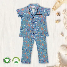 Cotton Sleepsuit For Kids | Sea Life Printed | White