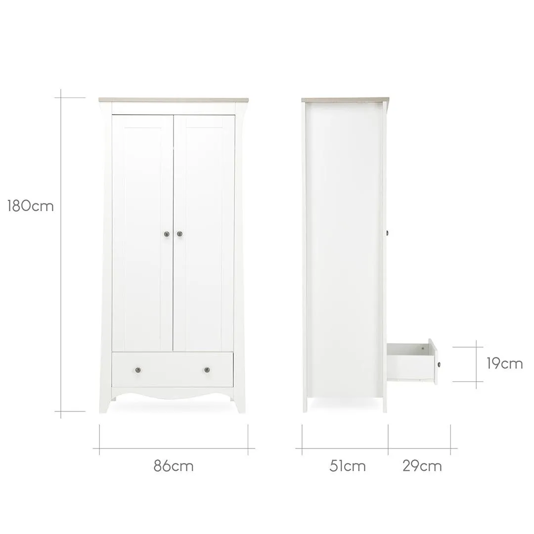CuddleCo Clara 2-Door Double Wardrobe   - White/Ash