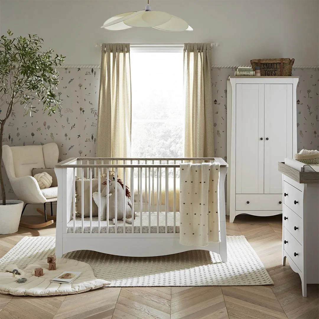 CuddleCo Clara 3 Piece Set 3-Drawer Dresser Cot Bed   Wardrobe - White/Ash