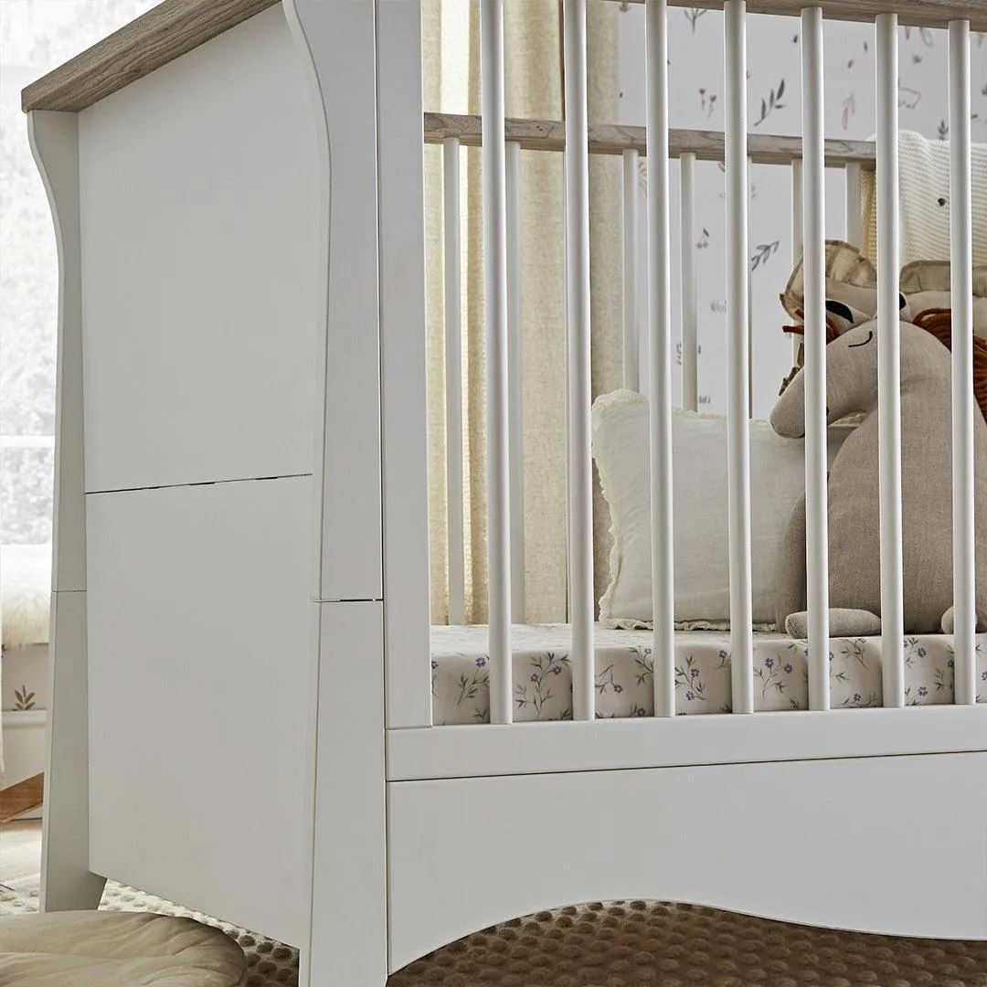CuddleCo Clara 3 Piece Set 3-Drawer Dresser Cot Bed   Wardrobe - White/Ash