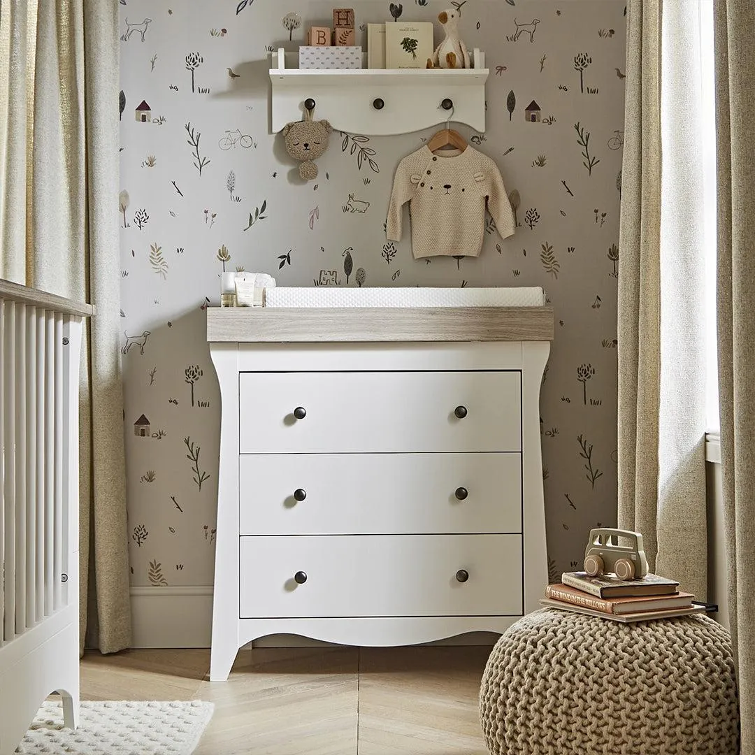 CuddleCo Clara 3 Piece Set 3-Drawer Dresser Cot Bed   Wardrobe - White/Ash