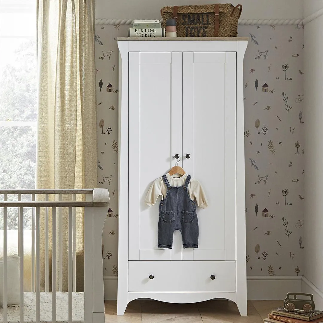 CuddleCo Clara 3 Piece Set 3-Drawer Dresser Cot Bed   Wardrobe - White/Ash
