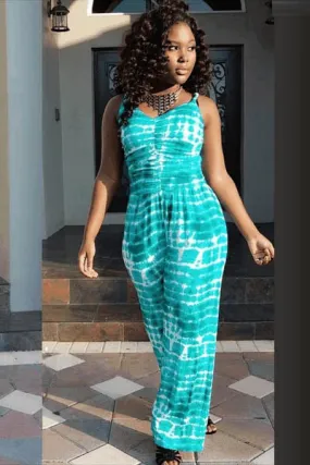 Deep V Neck Sleeveless Printed Loose Long Jumpsuits
