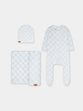 Diamond Feather Print Layette Set- Grey