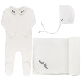 Ely's & Co Ivory Leaf Embroiderd Collar Layette Set