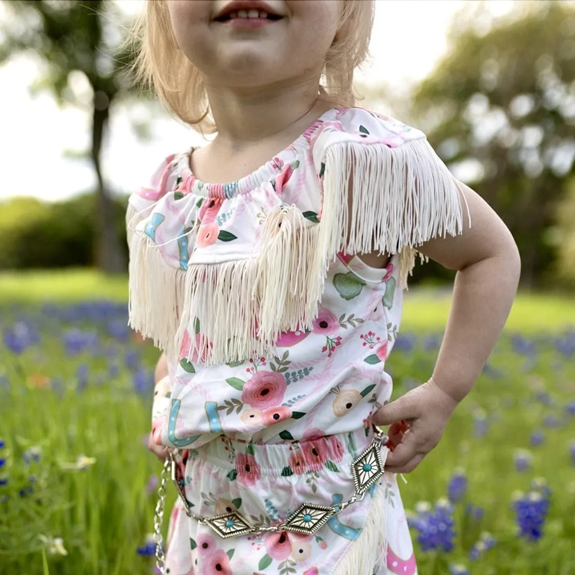 Floral Horseshoe w/t Neck Fringe Onesie Baby (0-18M)