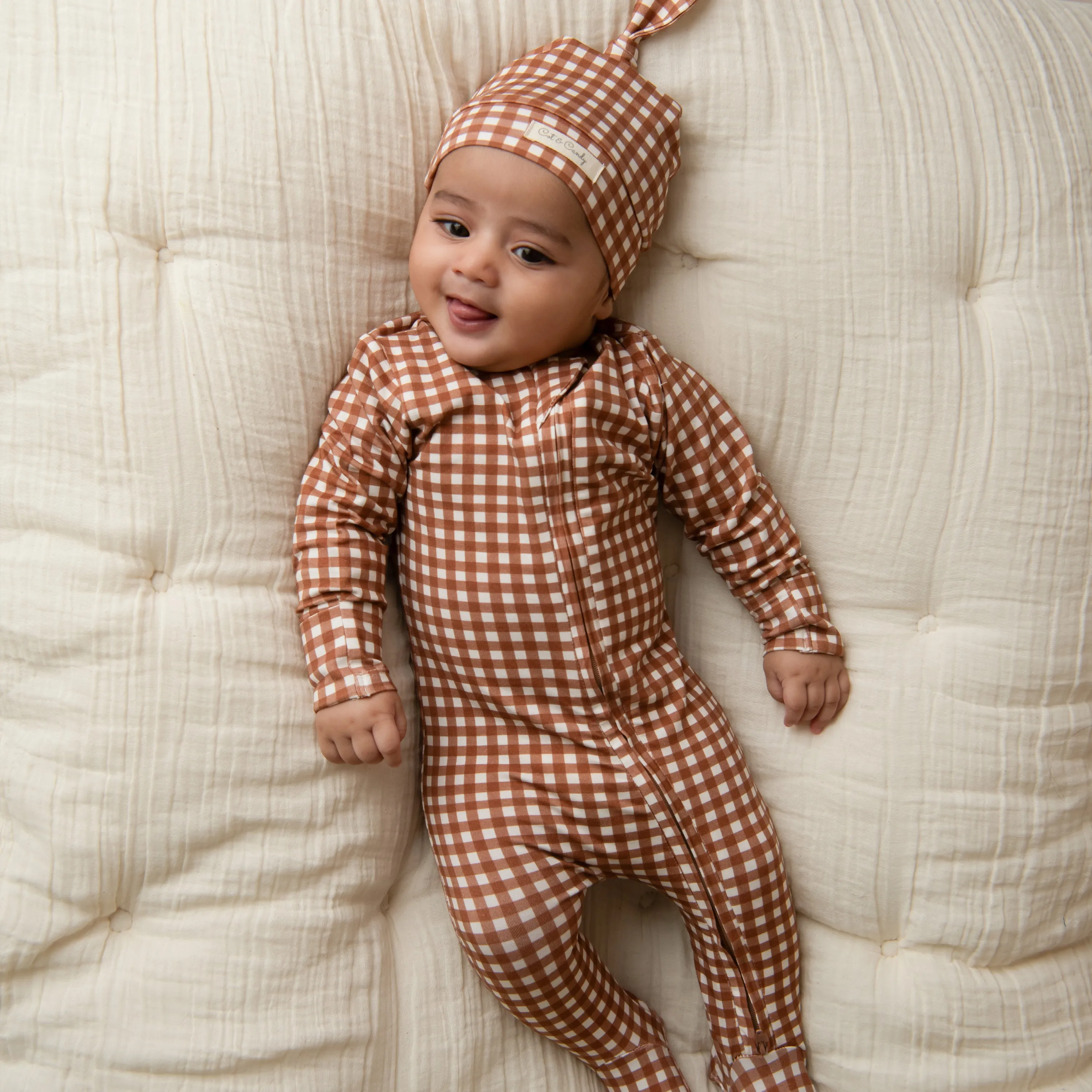 Ginger Gingham Organic Footed Sleepsuit