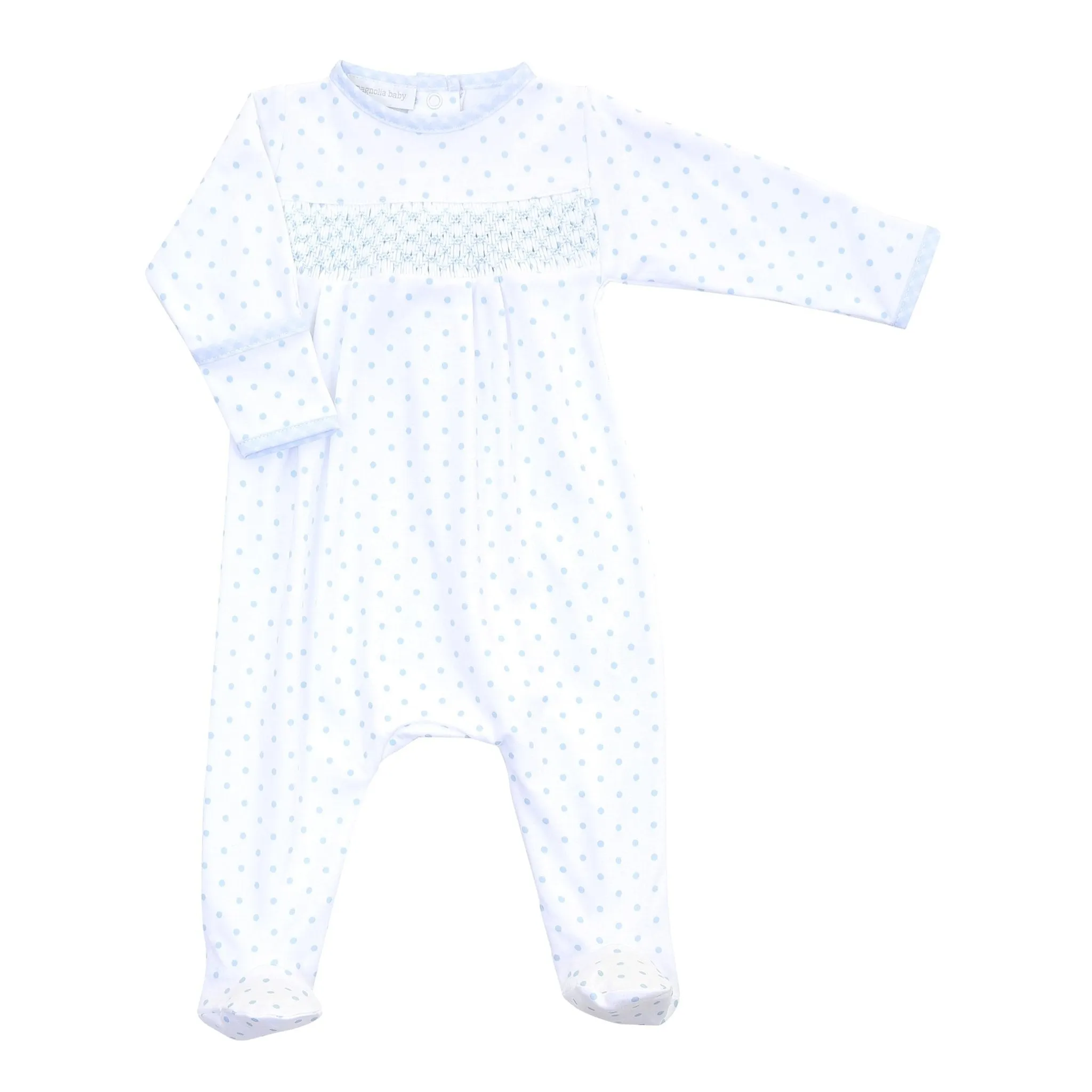 Gingham Dots Smocked Footie in Light Blue