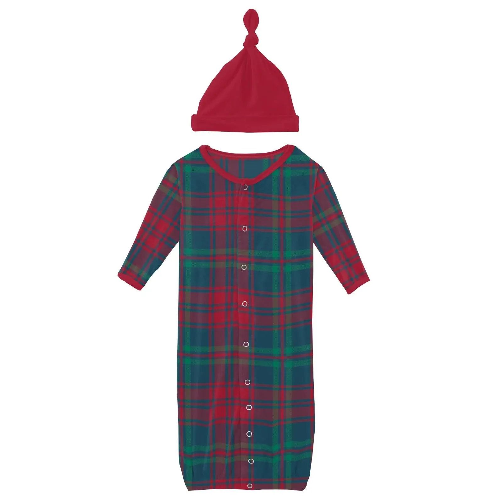 Holiday Print Layette Gown Converter   Single Knot Hat Set