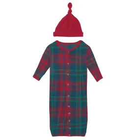 Holiday Print Layette Gown Converter   Single Knot Hat Set