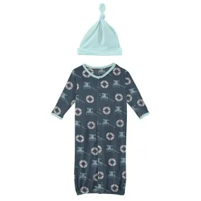 Kickee Pants Print Layette Gown Converter & Single Knot Hat Set in Deep Sea Lifeguard