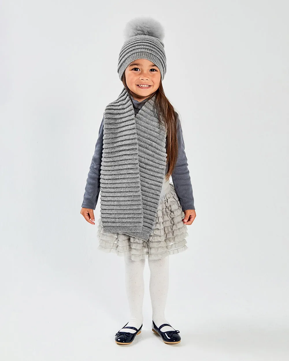 Kids (4-5 Years) Ribbed Hat with Oversized Fur Pompon