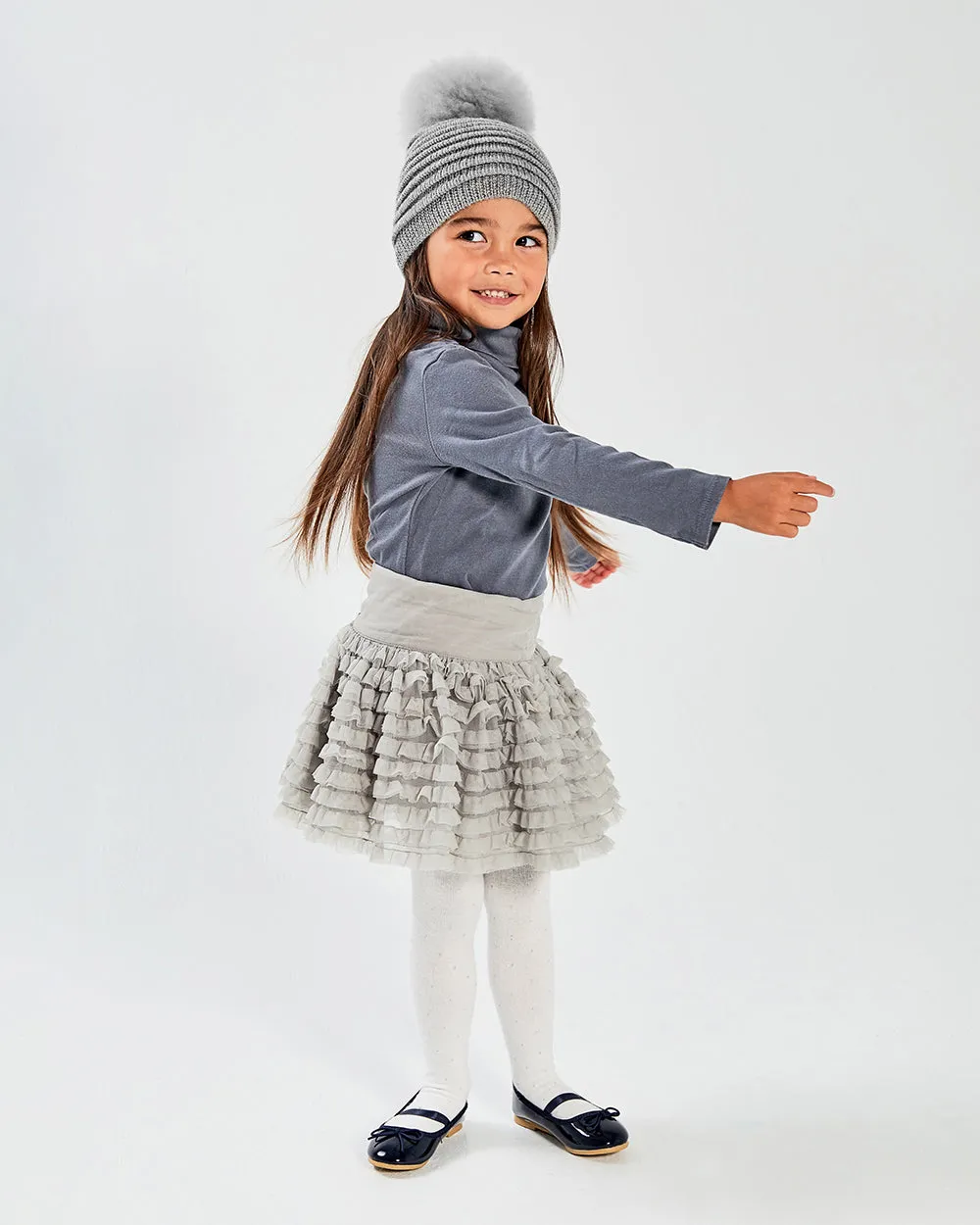 Kids (4-5 Years) Ribbed Hat with Oversized Fur Pompon