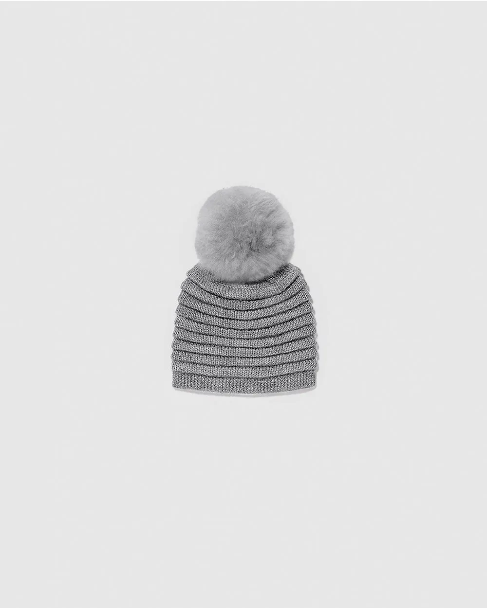 Kids (4-5 Years) Ribbed Hat with Oversized Fur Pompon