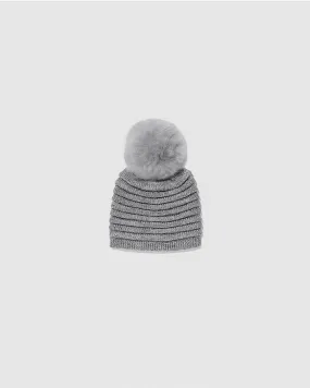 Kids (4-5 Years) Ribbed Hat with Oversized Fur Pompon