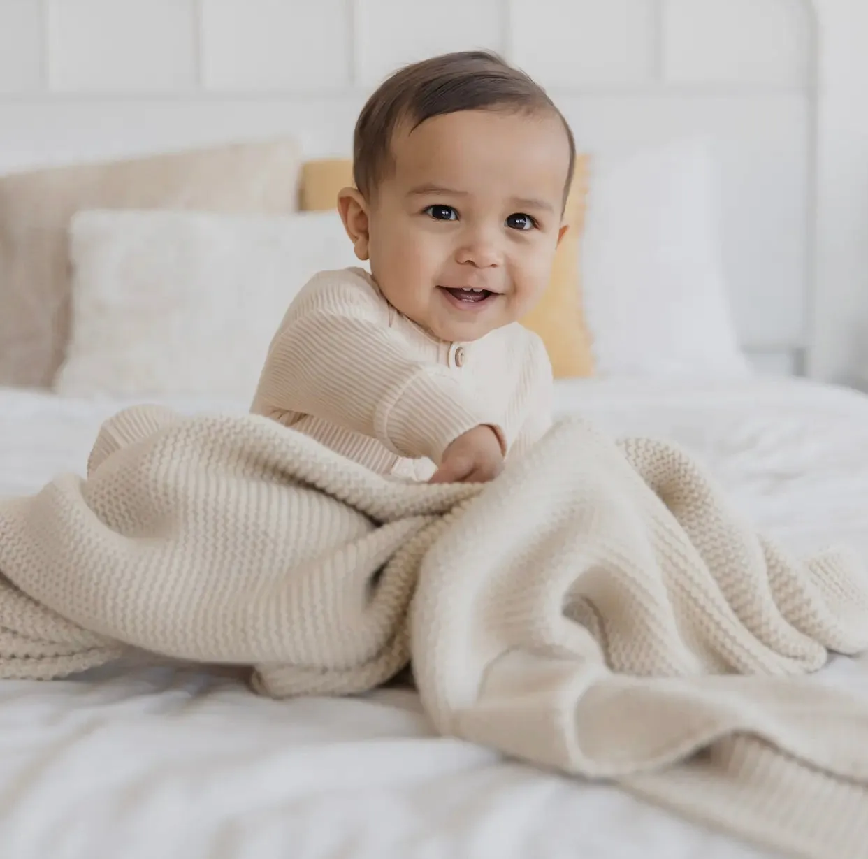 Knitted Baby Blanket in Beige