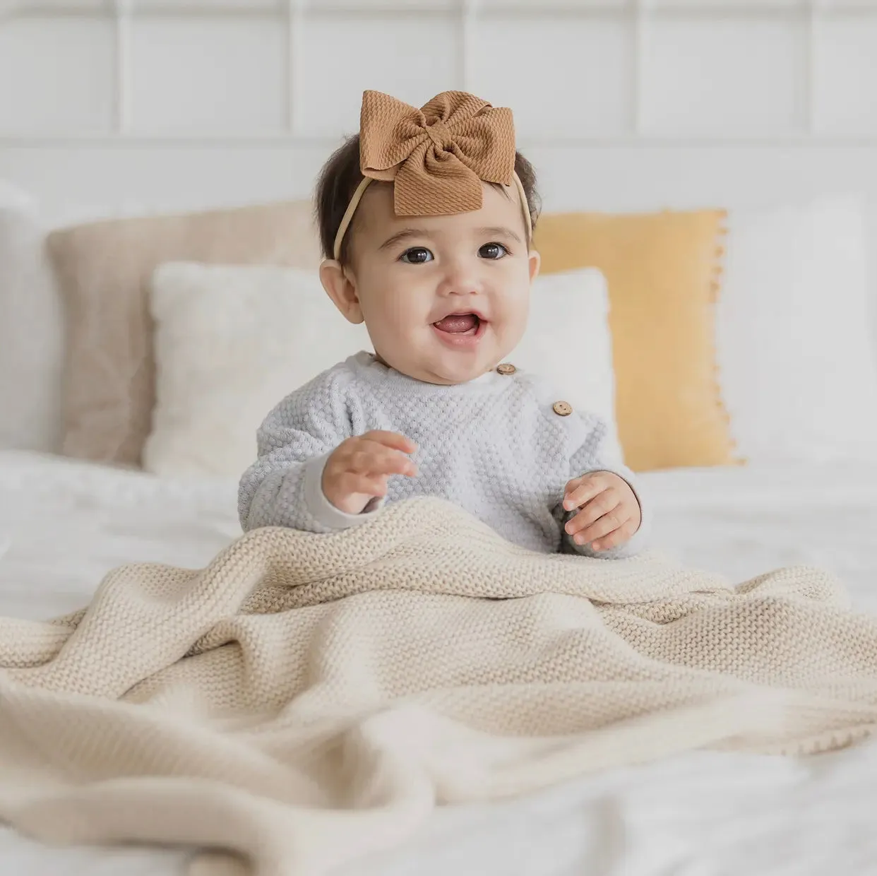 Knitted Baby Blanket in Beige