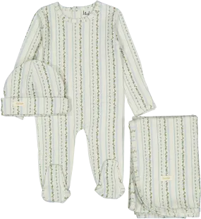 Ladida Slate Blooming Stripe Layette Set