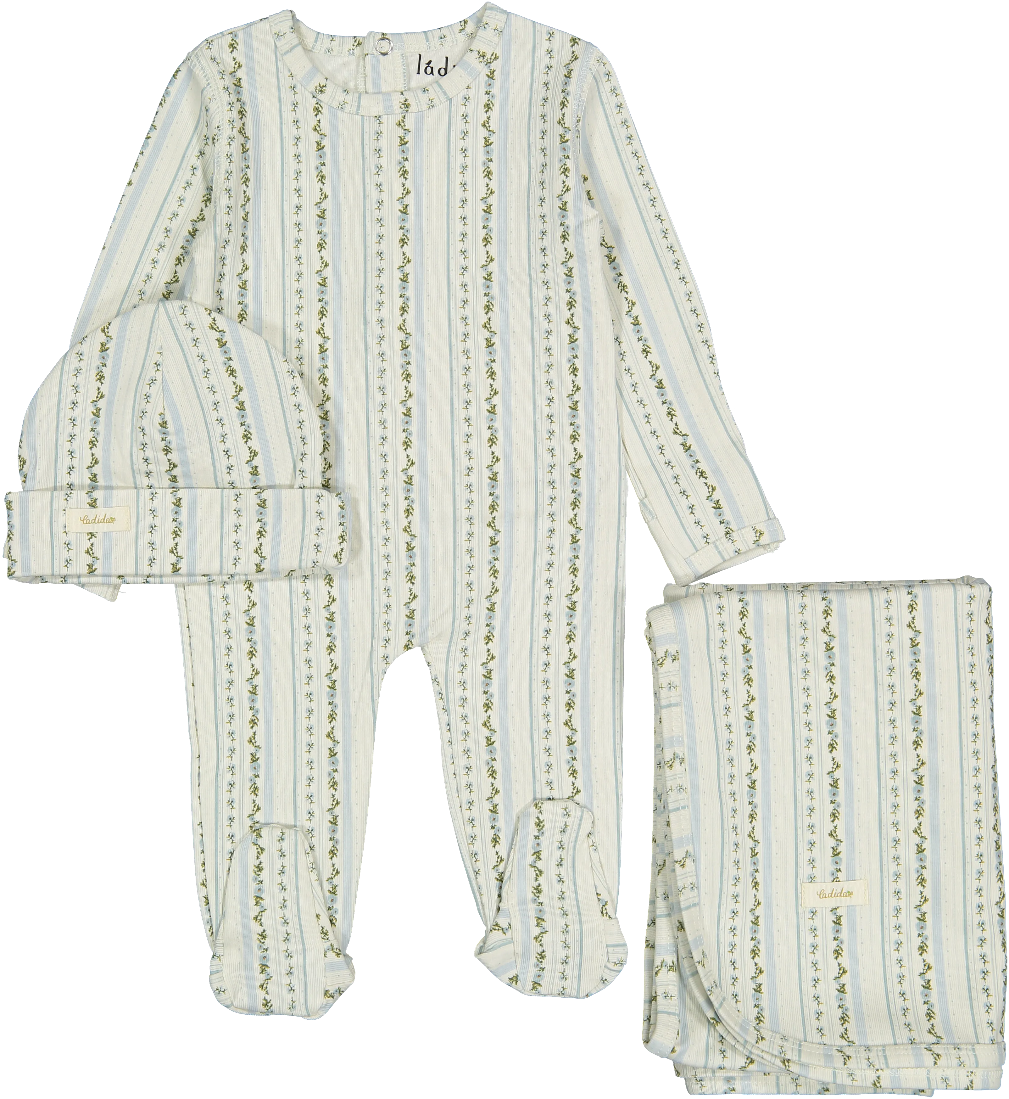 Ladida Slate Blooming Stripe Layette Set