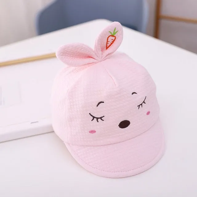 Lovely Cartoons Newborn Cap Bunny Sun Protection Windproof Spring And Autumn Solid Color Peaked Cap