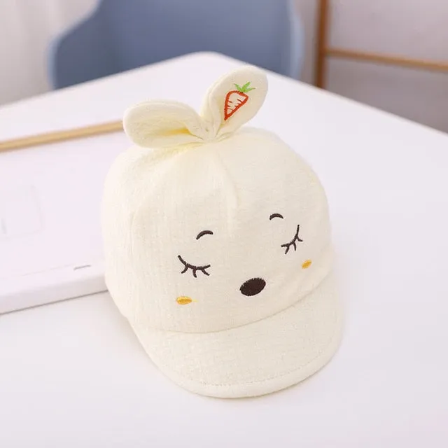 Lovely Cartoons Newborn Cap Bunny Sun Protection Windproof Spring And Autumn Solid Color Peaked Cap