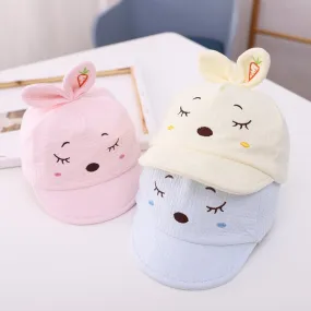 Lovely Cartoons Newborn Cap Bunny Sun Protection Windproof Spring And Autumn Solid Color Peaked Cap