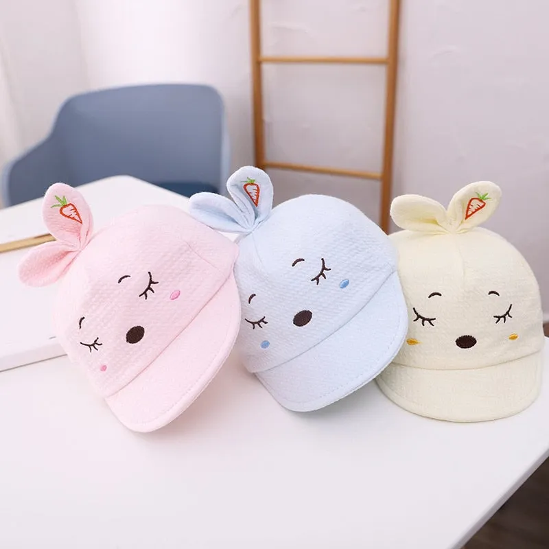 Lovely Cartoons Newborn Cap Bunny Sun Protection Windproof Spring And Autumn Solid Color Peaked Cap