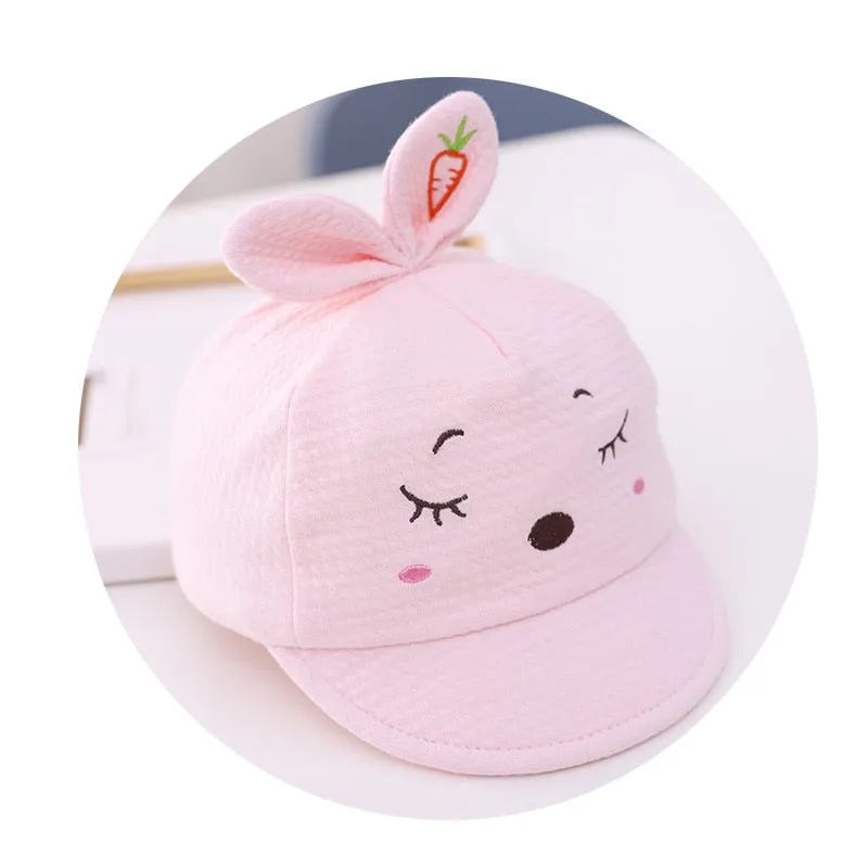 Lovely Cartoons Newborn Cap Bunny Sun Protection Windproof Spring And Autumn Solid Color Peaked Cap