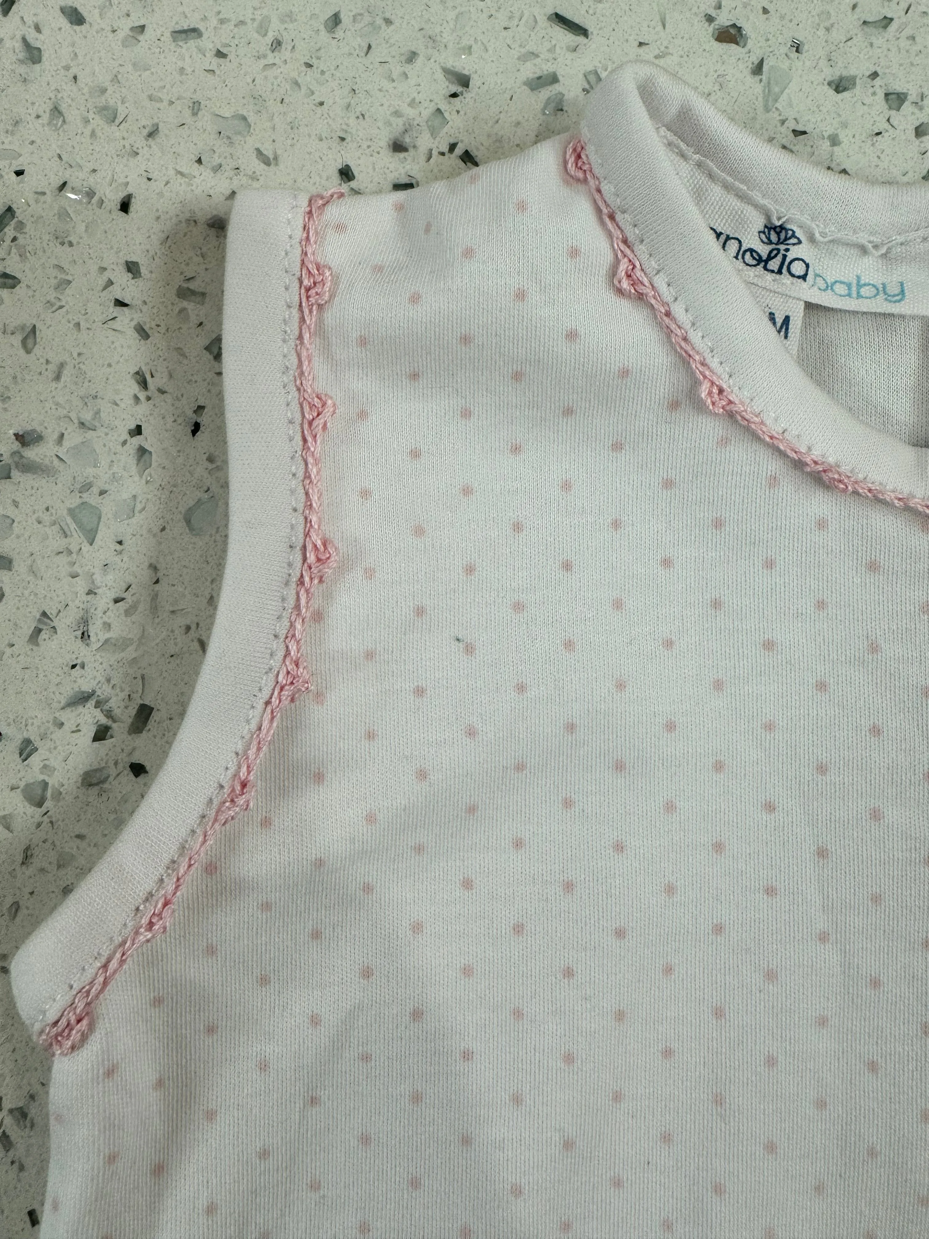 Magnolia Baby: Sleeveless Diaper Cover Set with Pink Crochet Trim Polka Dot