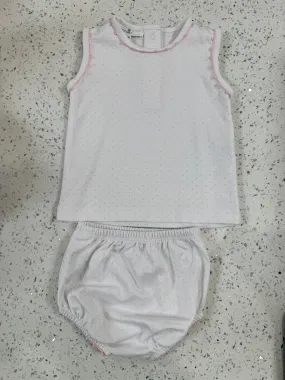 Magnolia Baby: Sleeveless Diaper Cover Set with Pink Crochet Trim Polka Dot