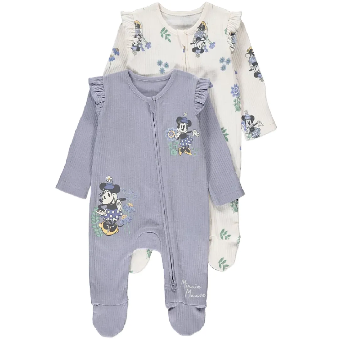 MINNIE MOUSE 2pk Blue/White Sleepsuits
