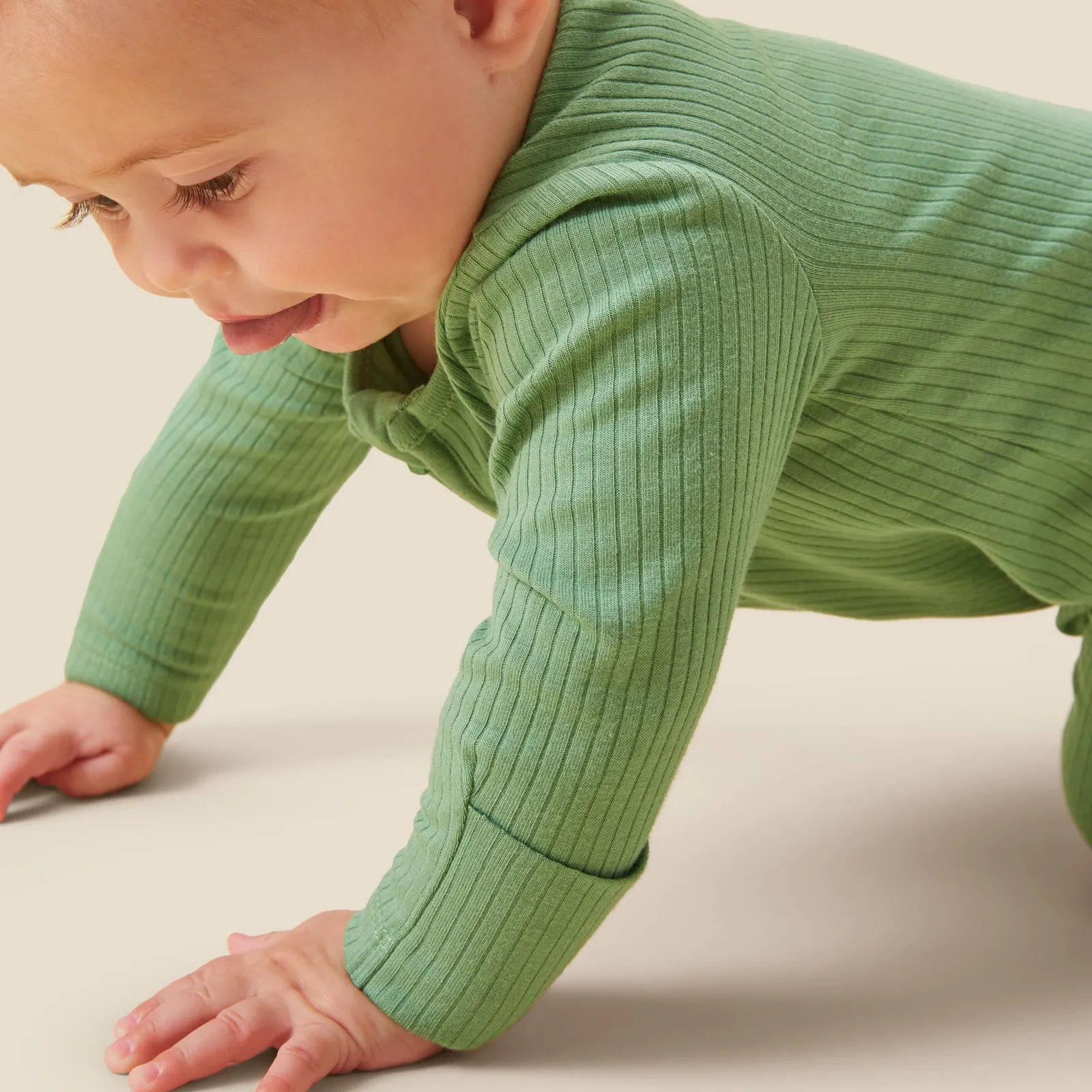 Moss Ribbed Clever Zip Sleepsuit