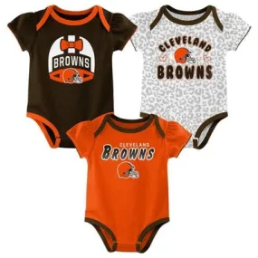New - NFL Cleveland Browns Baby Girls' Onesies 3pk Set - 3-6M