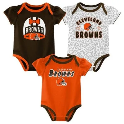 New - NFL Cleveland Browns Baby Girls' Onesies 3pk Set - 3-6M