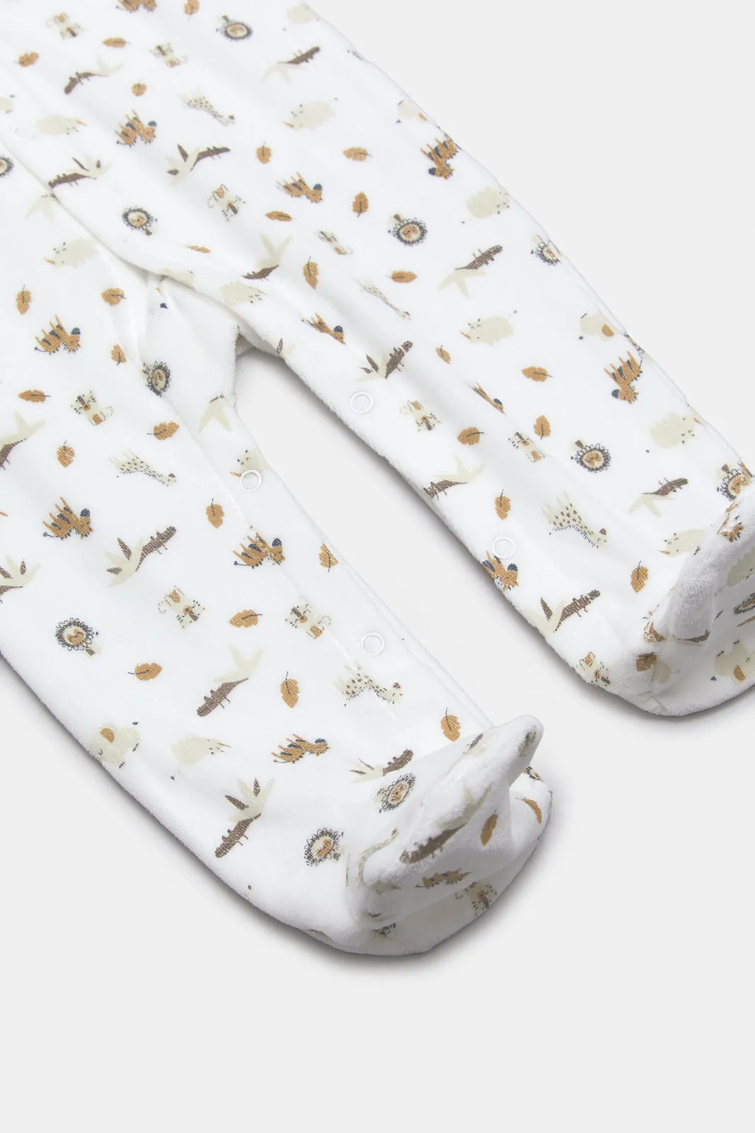 Newborn White Collared Printed Sleepsuit