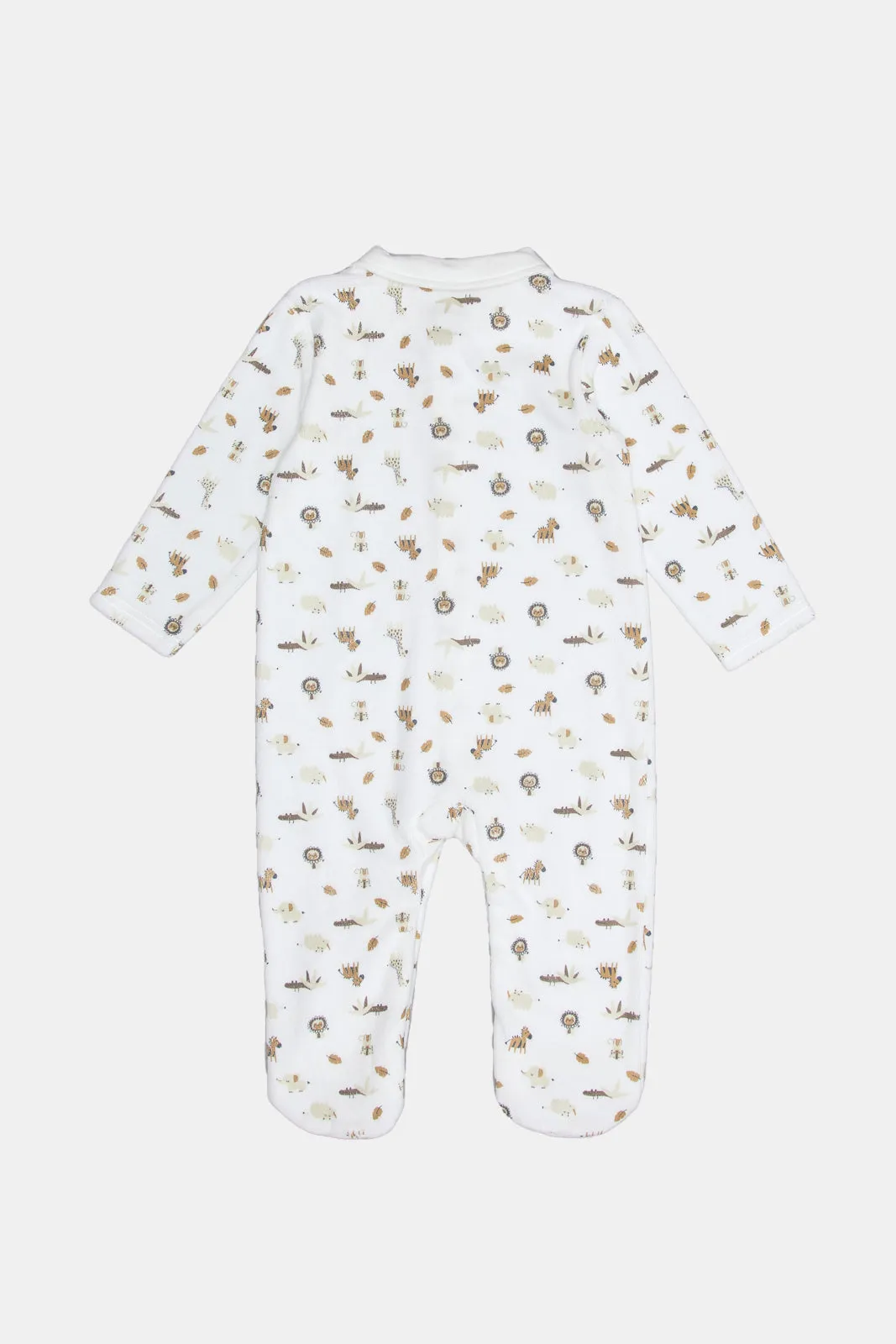 Newborn White Collared Printed Sleepsuit