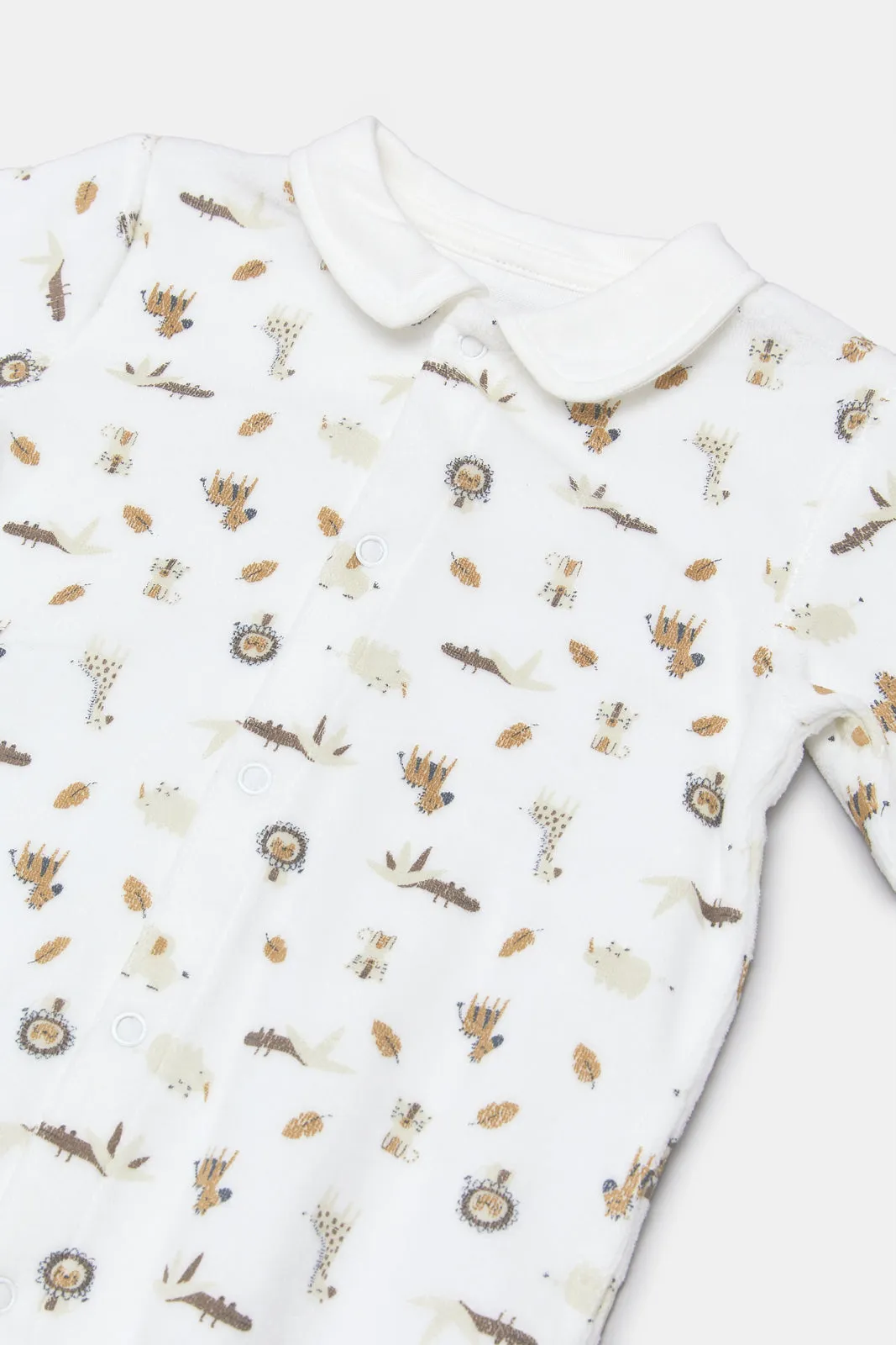 Newborn White Collared Printed Sleepsuit